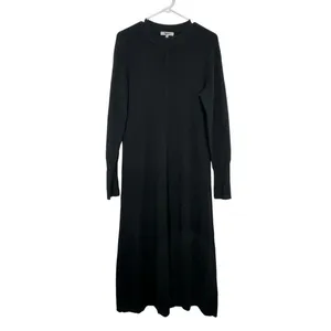Madewell‎ Black Merino Wool Blend Ribbed Long Sleeve Midi Sweater Dress Size L thumbnail 3