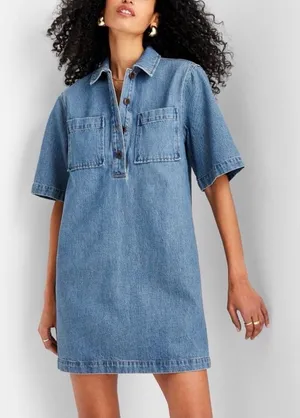 Future Collective Blue Denim Short Sleeve Polo Dress thumbnail 1