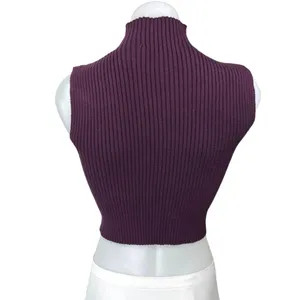 Zara Purple Ribbed Knit Turtleneck Sleeveless Cropped Sweater Vest Top Size M thumbnail 2