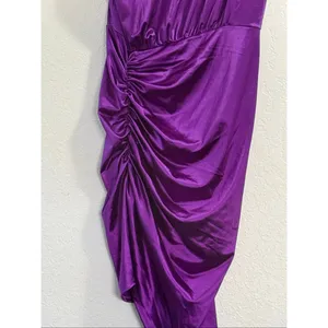 Purple Express Satin Padded Shoulder Ruched Asymmetrical Mini Dress L thumbnail 6