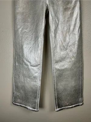Abercrombie & Fitch Women's Metallic Silver Straight-Leg High-Rise Jeans Size 26 thumbnail 7