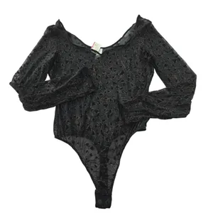 Victoria's Secret NWT Vintage 90s Black Gold Mesh Flocked Floral Bodysuit Large thumbnail 3