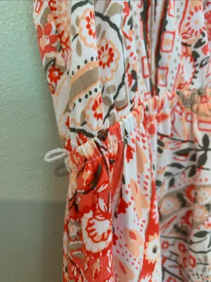 Old Navy Women’s Small Coral and Cream Paisley Sleeveless Maxi Maternity Dress thumbnail 6
