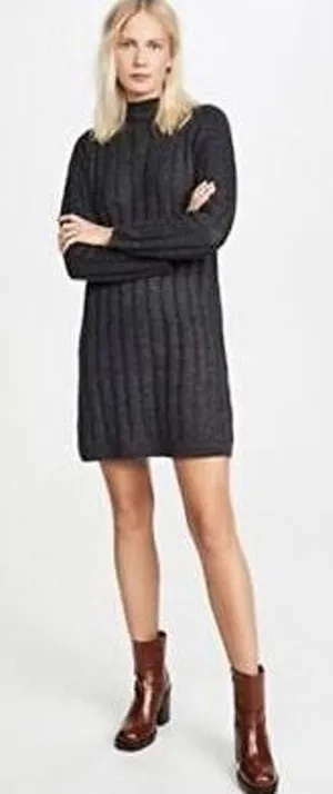 Madewell Donegal Rolled Mock Neck Ribbed Sweater Dress AF500 - Donegal Coal thumbnail 1