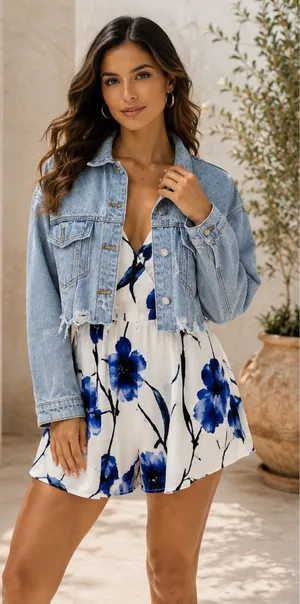 Meghan LA Women’s Cropped Distressed Denim Jacket – Size M 💙✨ thumbnail 1