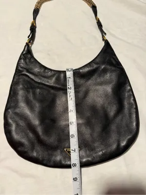 Prada Black Leather Hobo with Gold Chain Accent and dust bag . thumbnail 9