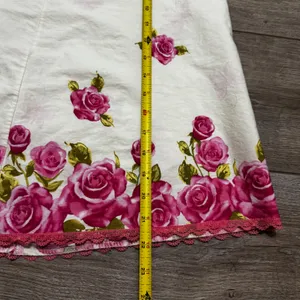 Frenzee Vintage Floral Rose Print Lace Trim A-Line Skirt Cream Pink Medium‎ USA thumbnail 4
