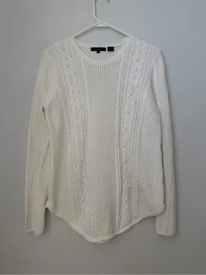 JEANNE PIERRE Cream Color Cable Knit Crewneck Sweater Size Small thumbnail 1