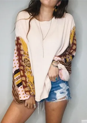 Free People Blossom Thermal Mixed Media Top Cream Small thumbnail 1