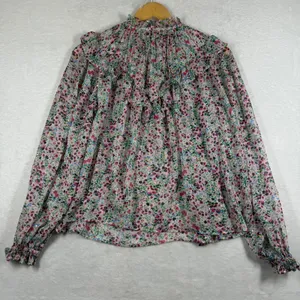 Boden‎ Floral Ruffle Neck Metallic Lurex Blouse Pink Blue US 6 UK 10 T1193 thumbnail 7