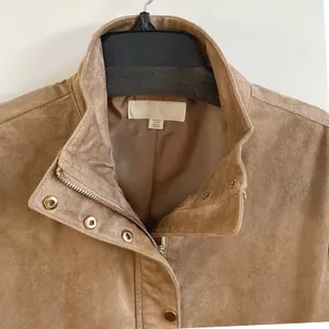 Zara Faux Suede Bomber Jacket Women Large Tan Minimalist Elastic Hem Snap Front thumbnail 6