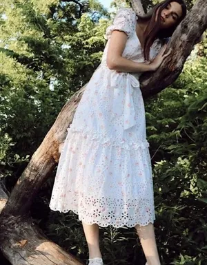 LoveShackFancy Clementine Eyelet Dress Size 2 Coquette Floral Girly Midi Length thumbnail 1