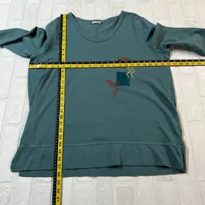 Prairie Cotton Tunic Top Womens Large Green 3/4 Sleeve Knit‎ Artsy Art To Wear L thumbnail 2