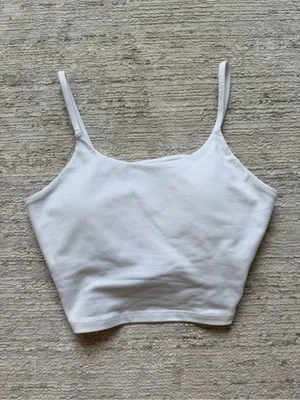 Essential White Cropped Tank Top with Built in Bra thumbnail 3
