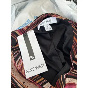 Nine West 2X Sheer Sleeves Overlay‎ Ripple Midi Dress Ruched Waist Pink Black thumbnail 5