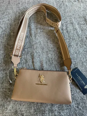 U.S. Polo Assn. Taupe Pebbled Leather Crossbody with Branded Web Strap thumbnail 3