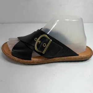 Born 8M Rio Slide Sandals Black Leather Buckle Crossover Strap Casual Boho Flats thumbnail 5