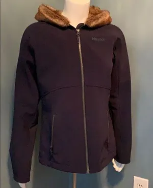 Marmot Navy Blue Jacket with Faux Fur Hood size MD thumbnail 1