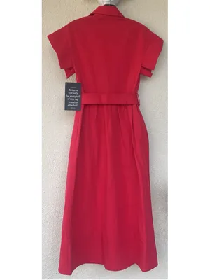New Tuckernuck Red Chloe Midi Dress XS Belted Collared Moir Classic Elegant thumbnail 9