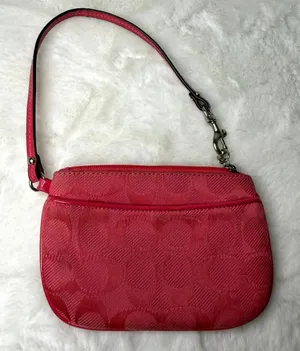 COACH Pink Signature Canvas Wristlet thumbnail 1