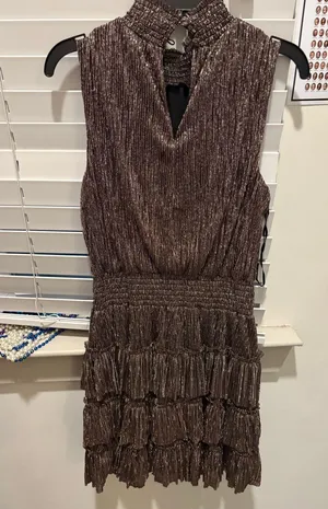 Brown sparkly halter mini dress thumbnail 2
