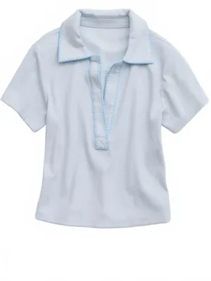 AE Aerie Cropped Polo T-Shirt American Eagle NWT Misty Sky Blue Small thumbnail 3