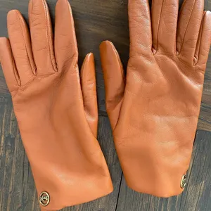New Coach Leather and Wool Gloves, Sandstone thumbnail 3