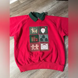 VTG Valorie Folk Art Christmas Sweatshirt Embroidered Gingerbread Red Green S M thumbnail 2
