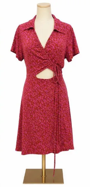 Free People New Romantics Wrap Front Cutout Dress Pink Animal Print Size Large thumbnail 1