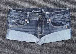 VTG Y2K American Eagle Ultra Low Rise Micro Mini Jean Shorts 2 Grunge Preppy thumbnail 1