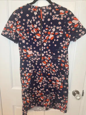 Boden Navy Dress with Coral & Blush‎ Floral Print size 8 EUC thumbnail 4