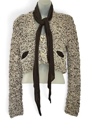NWT Sarah Pacini Marled Avant Garde Open Knit Cropped Cardigan w/ Attached Scarf thumbnail 1