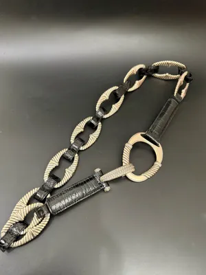 Vintage BRIGHTON B3094 Black Croc Leather Silver-plated Oval Links Belt Size 32 thumbnail 7
