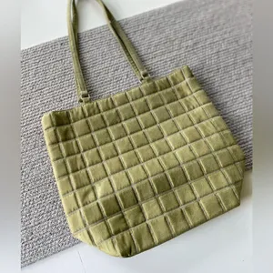 Bath & Body Work Sage Green Quilted Faux Suede Tote Bag Purse thumbnail 7
