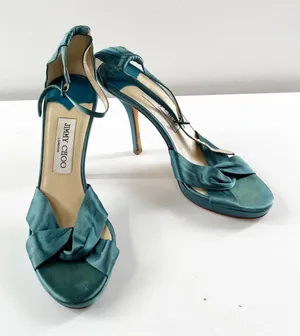Jimmy Choo Marion Satin Knotted Ankle Strap Platform Stiletto Sandals Green 38 thumbnail 1