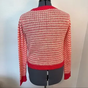 WAYF Womens Size XL Open Knit Stripe Crewneck Sweater White Pink Pullover Ribbed thumbnail 9