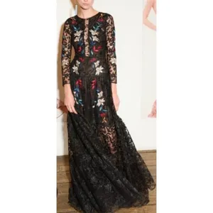 Sachin & Babi Noir Dream Embroidered Lace Trumpet Dress Black Floral Gown 14 thumbnail 2