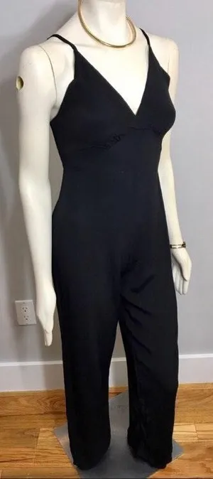 Forever 21 Little Black Strappy Plunging Neck Jumpsuit Sz Small thumbnail 2