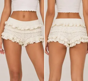 Edikted Size XS White Ruffle Knit Micro Shorts Pointelle Coquette Y2K thumbnail 2