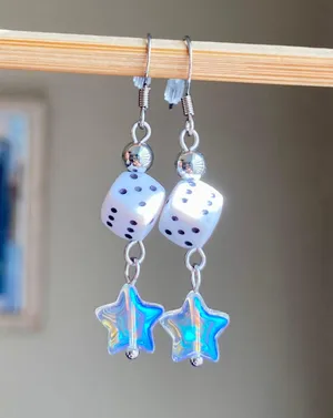 Handmade dice & star grunge funky y2k style dangle earrings 🎲⭐️ thumbnail 1