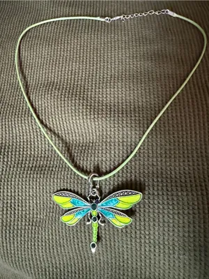 Green and Blue Dragonfly Pendant Necklace - Women's Fashion Jewelry thumbnail 1