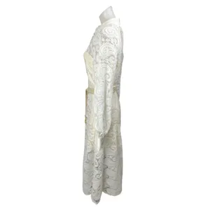 NEW L'atiste White Paisley Lace Long Sleeve Belted Midi A-Line Shirt Dress Sz M thumbnail 2