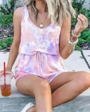 🆕Lightweight Lavender Peach Tie Dye Romper M🆕 Orange Size M thumbnail 1