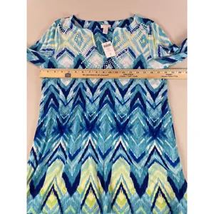 Chicos Aquatic Merge Blue Yellow Sequin Tunic Top Size 1 US Size M New With Tag thumbnail 7