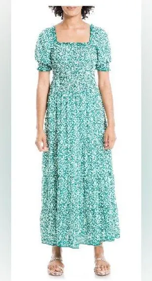 NEW! Max Studio Printed Smocked Bodice Tiered Maxi Dress thumbnail 1