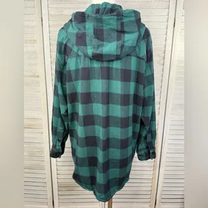 BLUENOTES Women's Cotton Flannel Hooded Button Down Green/Black Check-Large thumbnail 2