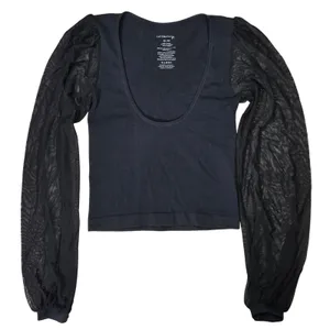 Free People Intimately Lost In Love‎ Seamless Top Black Mesh Puff Sleeve M/L thumbnail 1