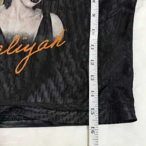 Aaliyah Mesh Long Sleeve Crop Top Black Graphic XS‎ (14-16) Y2K 90s Streetwear thumbnail 11