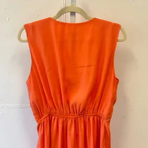 Bar III Orange Sleeveless V-Neck Zip Front Pleated Dress MDW-471 Women's Large thumbnail 5