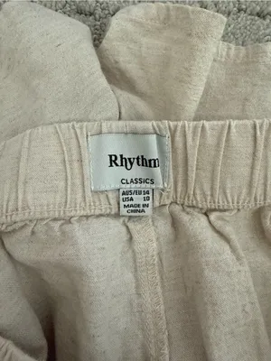 Rhythm Classic Beach Shorts Sand Linen Cotton Elastic Waist Size 10 thumbnail 8